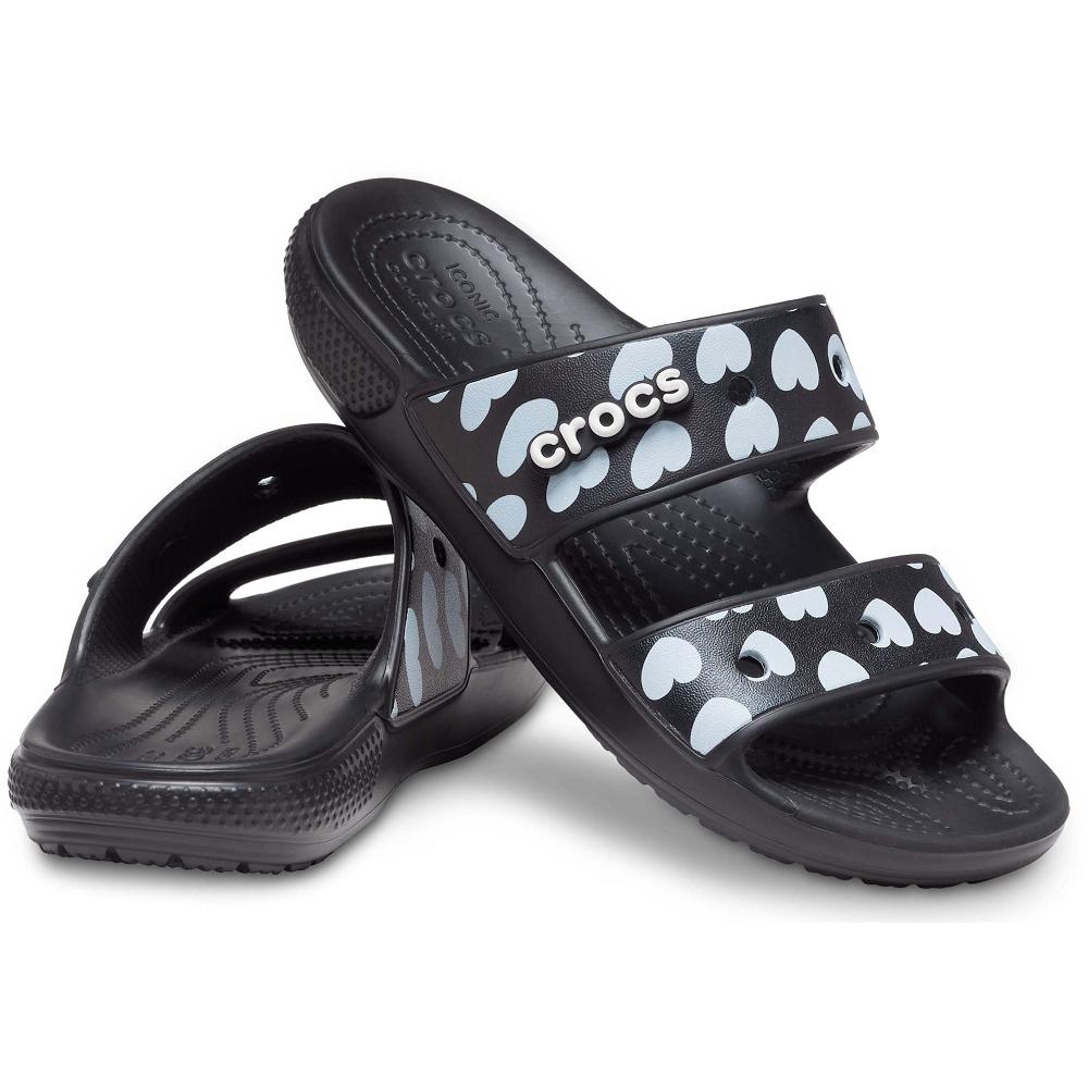 Black Men's Crocs Classic Heart Print Sandals | NZ 1233AHKP